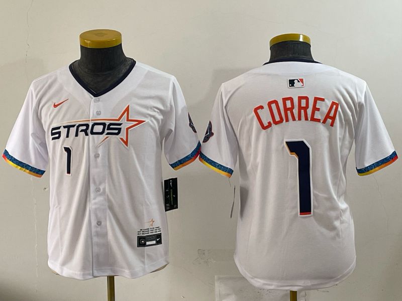 Youth 2025 Houston Astros #1 Correa White Four generations Joint Name Nike MLB Jersey style 05->women mlb jersey->Women Jersey